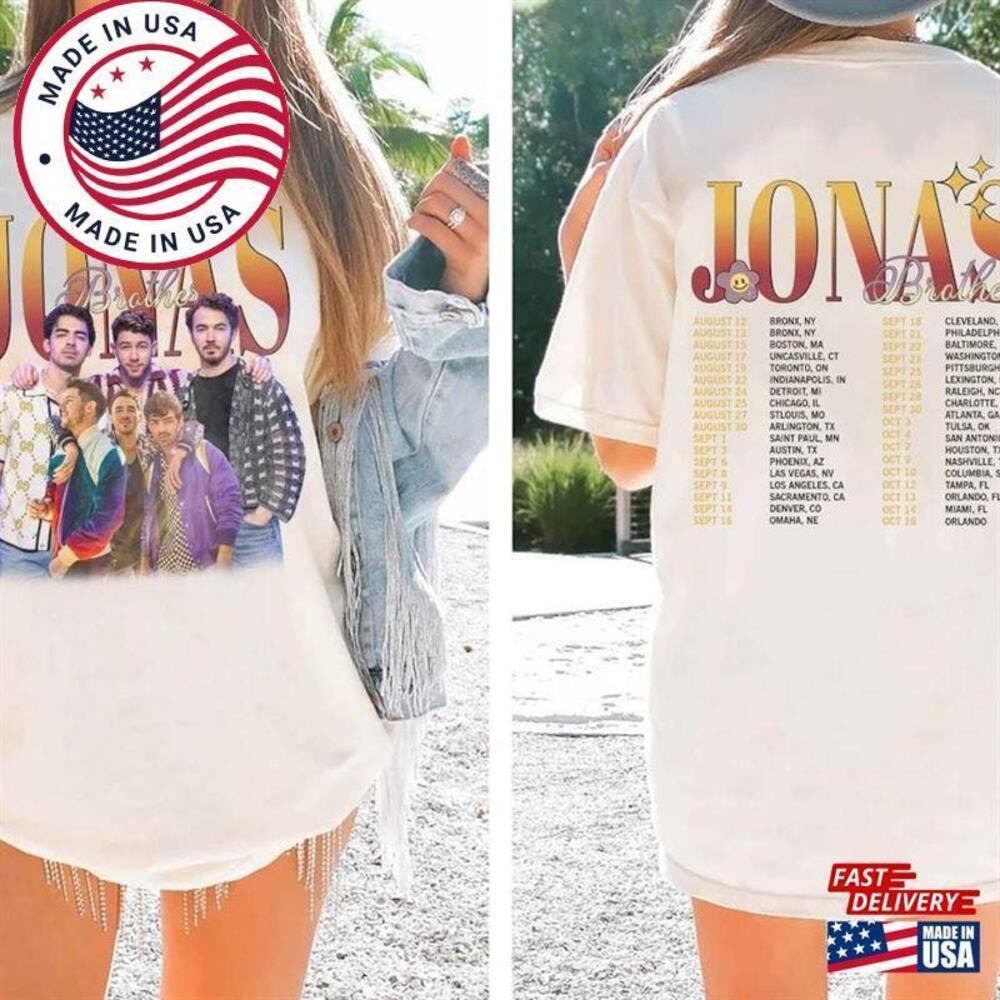 Retro Jonas Brothers Shirt Five Albums One Night Tour Unisex Classic 2 Sided - Picture 1 of 4